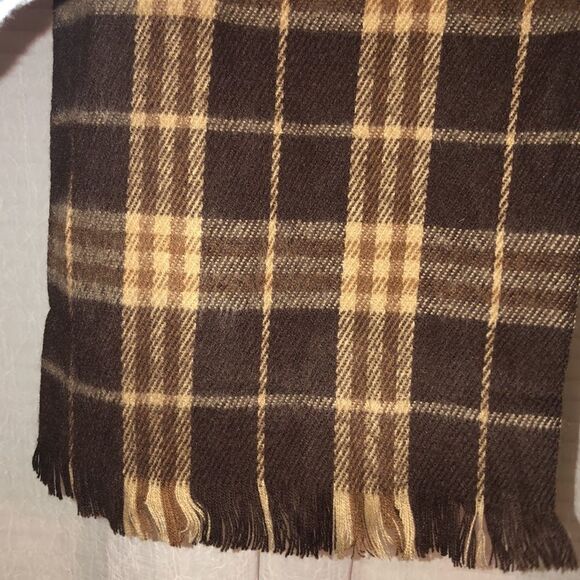 Brown Cream Plaid Acrylic Unisex Scarf - Picture 4 of 5
